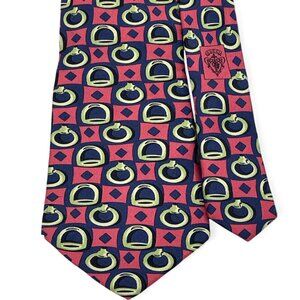 Gucci Silk Tie Italy Made Vintage Horsebit Pink Blue Geometric Horse Equestrian